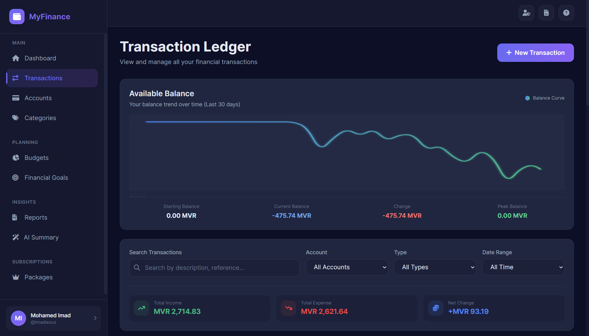 MyFinance Transactions Overview
